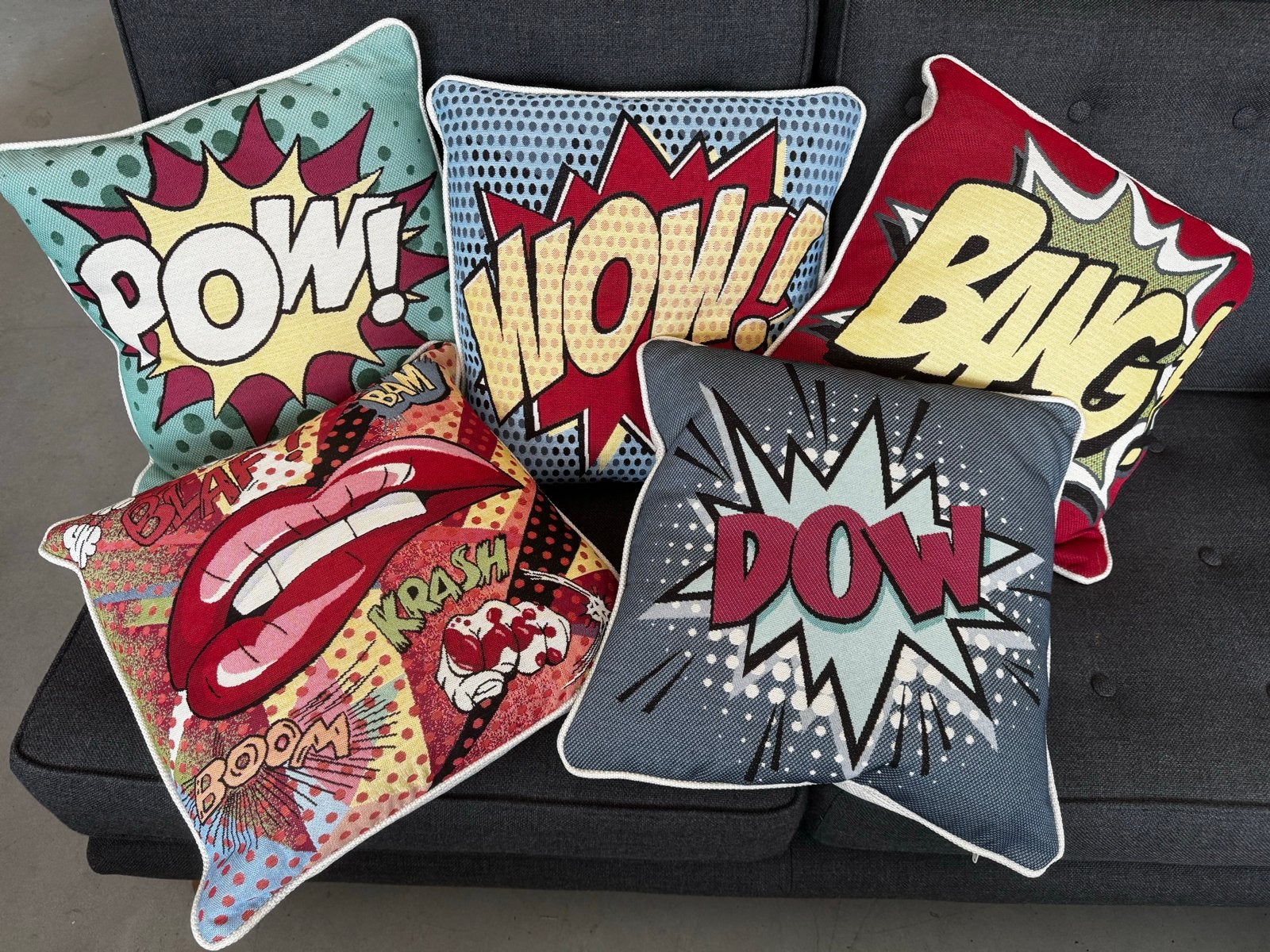 Set van 5 Popart Sierkussens 43x43 cm - Nieuw, Meerkleurig, Met print, Vierkant, Nieuw