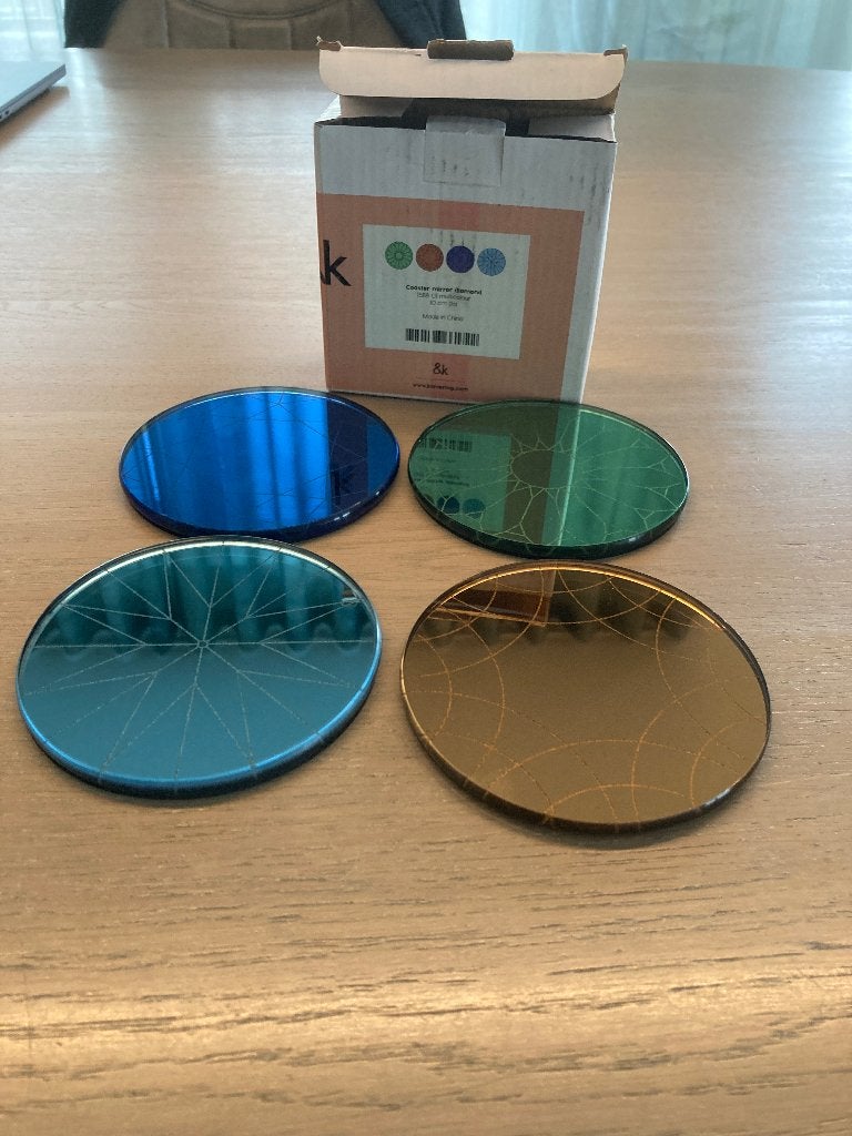 4 coaster mirror diamond onderzetters &K Klevering, Verzenden, Glasonderzetter, Glas, Meerkleurig