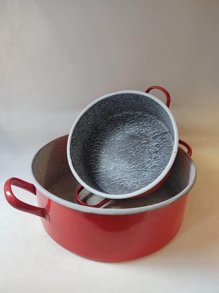 Grote vintage emaille pannen. Heel geschikt als plantenbak, Tuin en Terras, Bloembakken en Plantenbakken, Gebruikt, Metaal, Binnen
