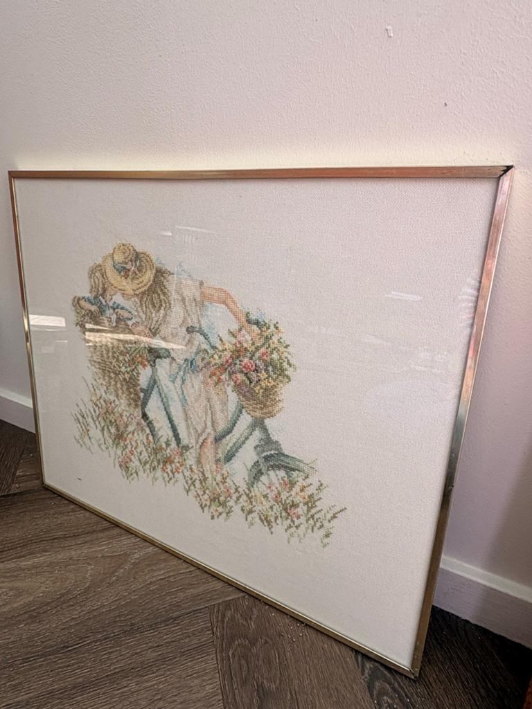 Geborduurd schilderij pasteltinten, Ophalen, Zo goed als nieuw, 50 tot 75 cm, Schilderij