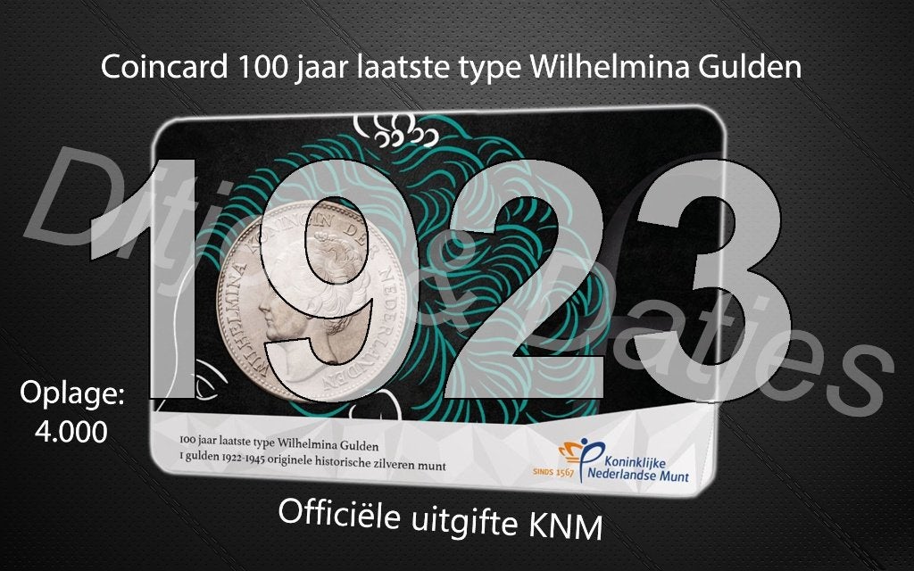 Laatste type Wilhelmina Gulden in coincard KNM 1923, Ophalen of Verzenden, Koningin Wilhelmina, 1 gulden, Zilver