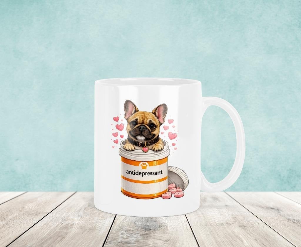 Antidepressiva - Franse Bulldog Mok, Verzenden, Keramiek, Nieuw, Overige stijlen