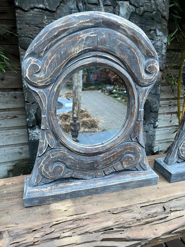 Brocante houtsnijwerk spiegel uit Bali staande spiegel sober, Nieuw, Ophalen of Verzenden, https://verburgtvintage.nl/#contact
