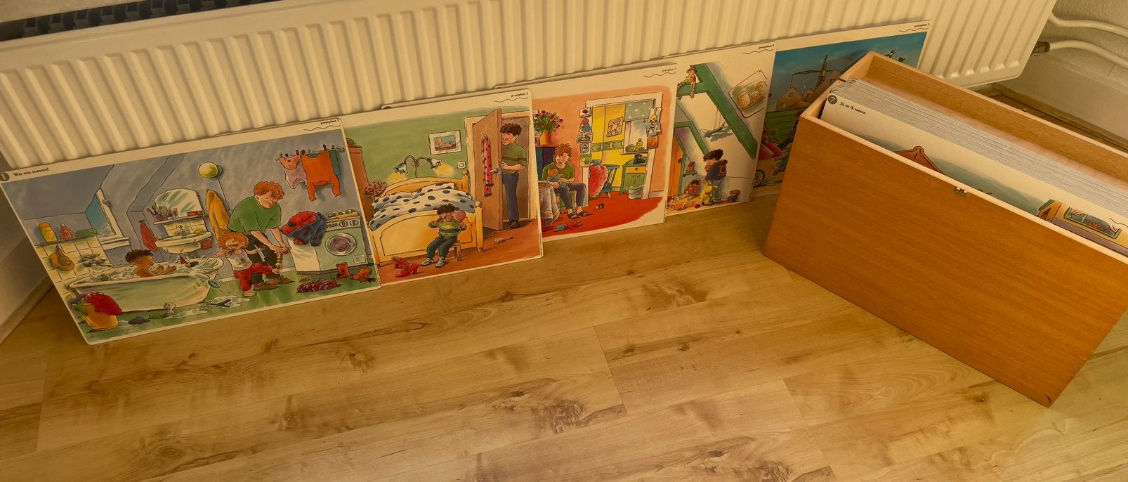 UNIEK Vintage houten kist praatplaten Juliette de Wit, Ophalen, Zo goed als nieuw, Taal en Lezen