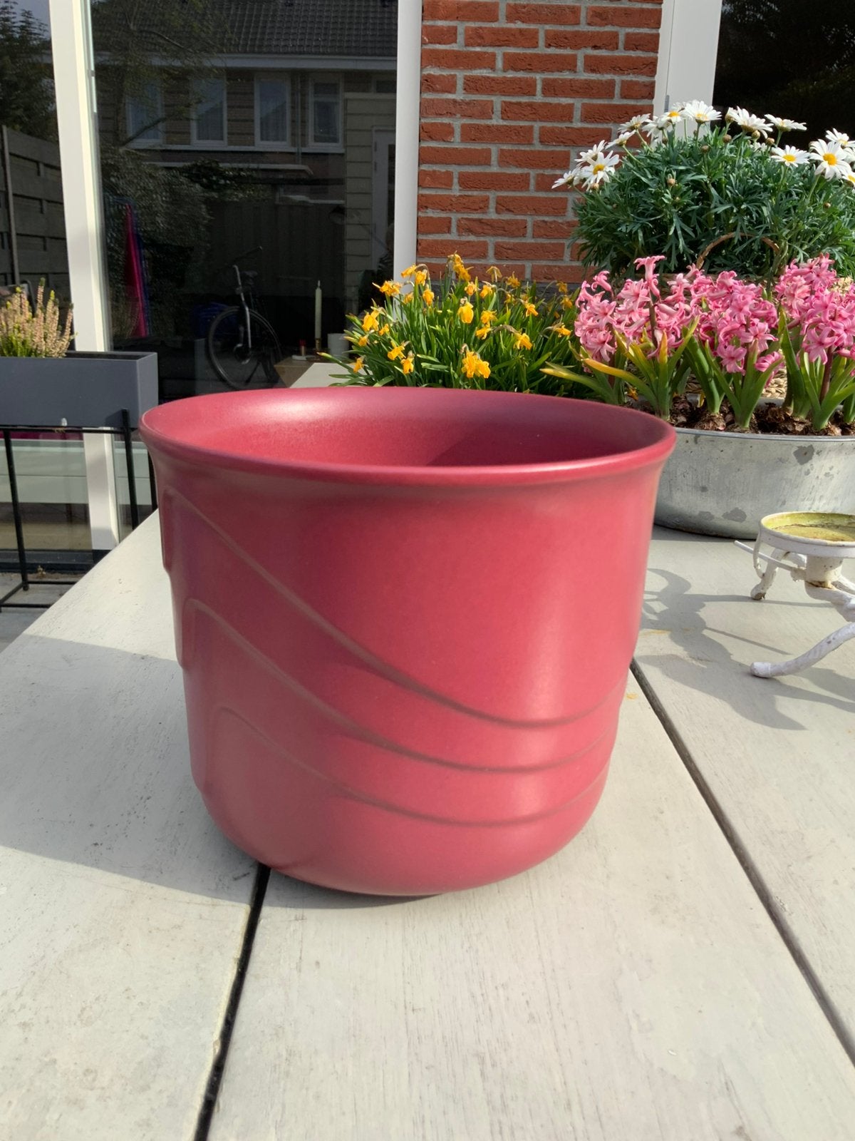 West Germany bloempot oud roze 21 cm, Tuin en Terras, Bloempotten, Ophalen, Rond, Zo goed als nieuw, Aardewerk