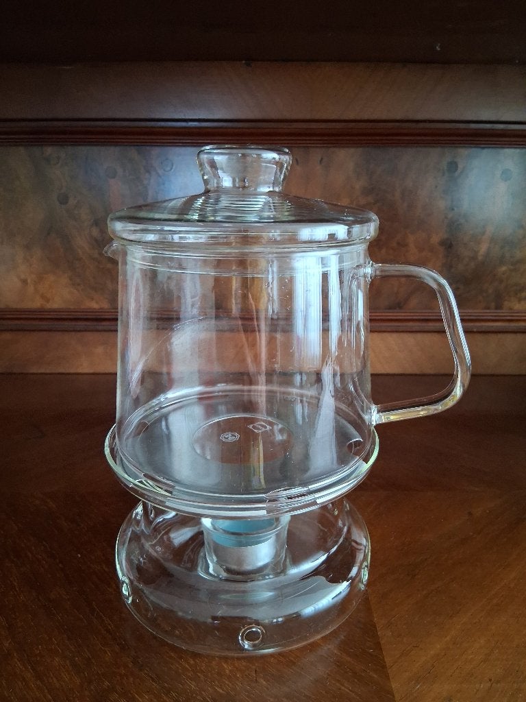 Douwe Egberts rechaud met theepot glas, Overige typen, Ophalen of Verzenden, Overige stijlen, Glas