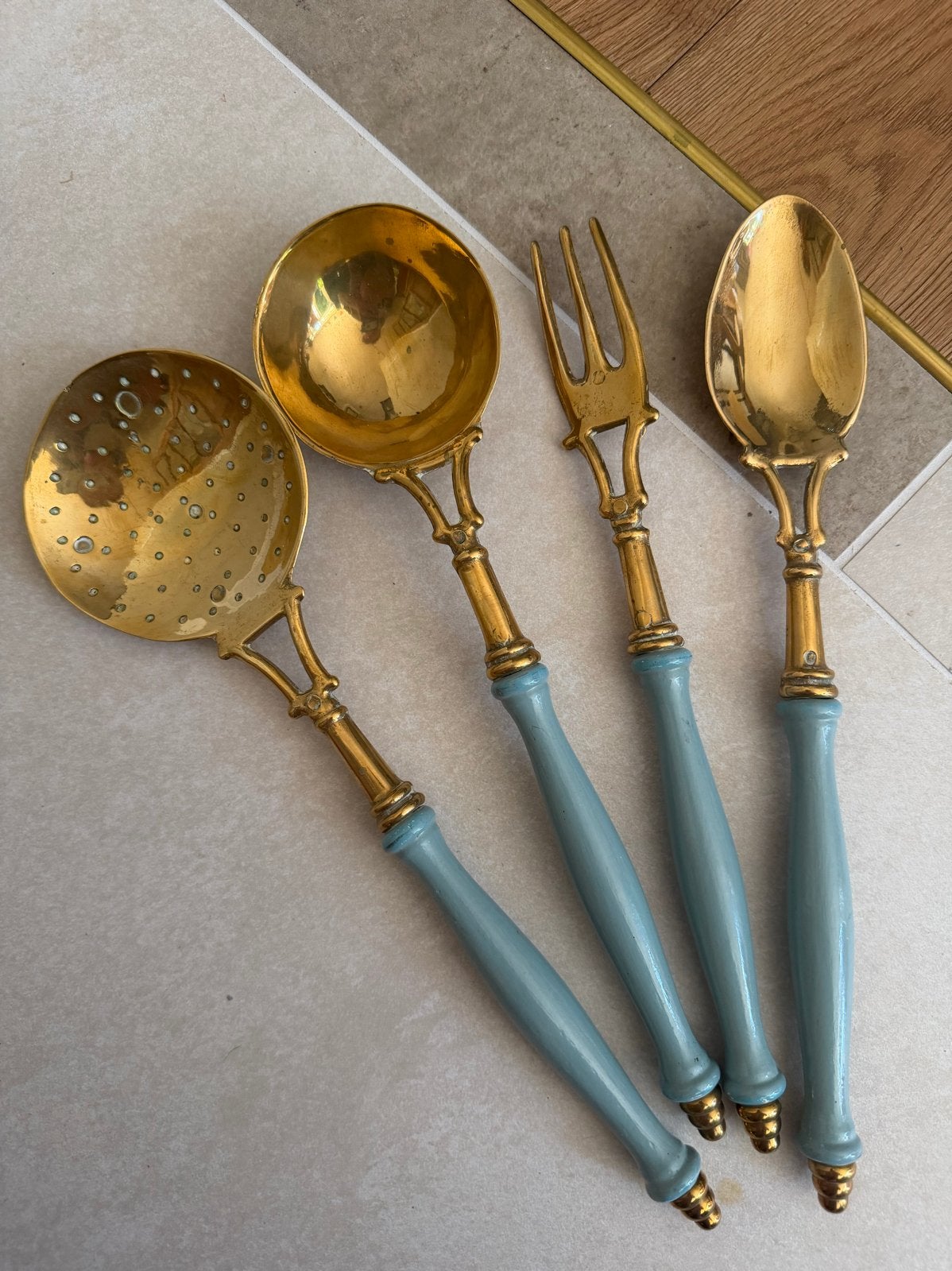 Vintage Messing Keukengerei Set - 4 Stuks, Ophalen of Verzenden