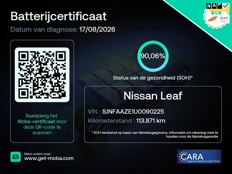 Nissan LEAF E+ Tekna 62 kWh 90% SOH Rijklaarprijs!, Auto's, Nissan, Dealer onderhouden, Gebruikt, Zwart, 62 kWh
