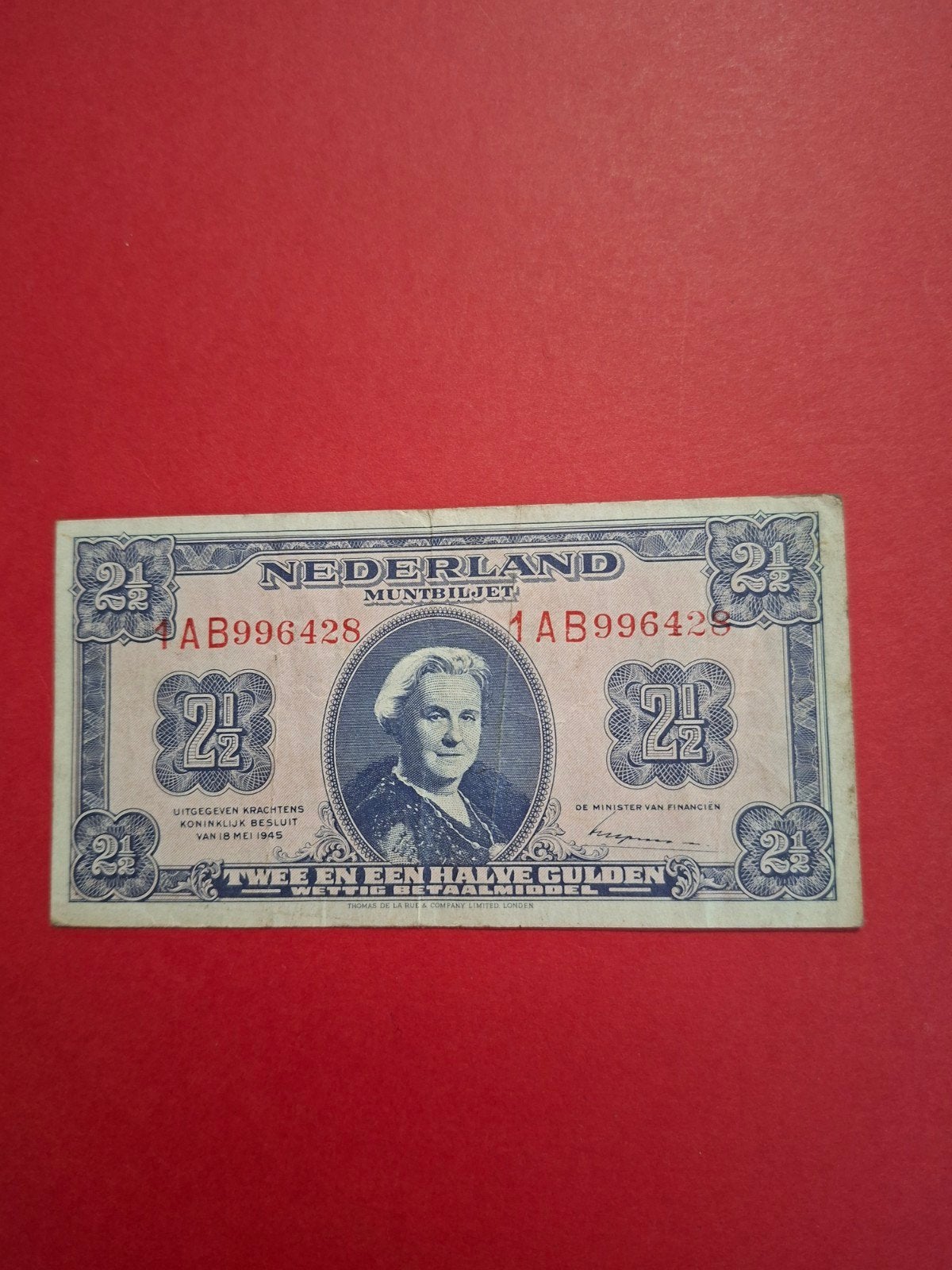 2,5 gulden Wilhelmina II uit 1945 in ZF, Ophalen of Verzenden, 2½ gulden, Los biljet