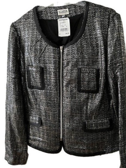 NIEUW SCARVA jasje lurex tweed 44 zwart zilver was 250 euro, Kleding | Dames, Verzenden, Scarva, Zwart, Maat 42/44 (L)