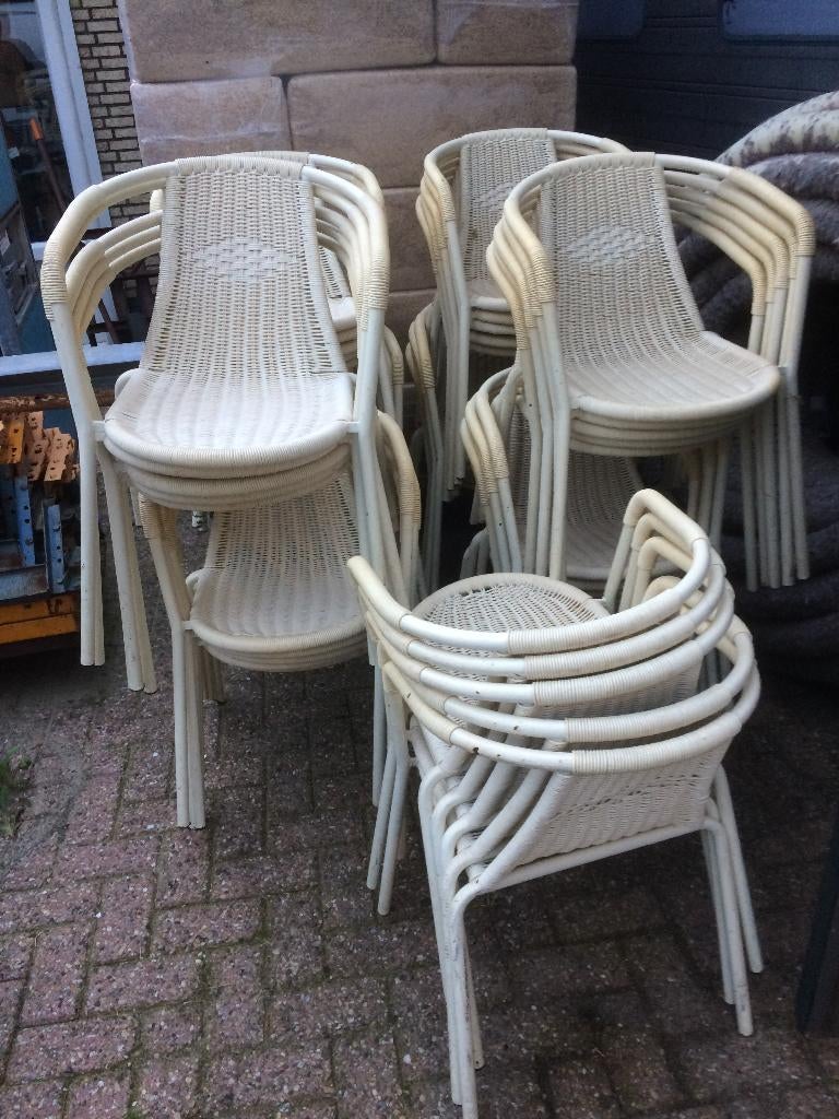 Retro tuin stoel gevlochten stoel jaren 70 ijzer frame wit, Ophalen, Nieuw, Wicker, Stapelbaar