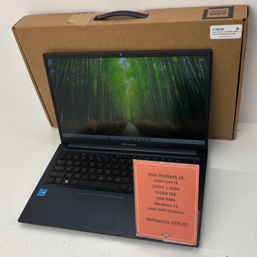 Asus Vivobook 15 A1504VA Laptop | i3-1315U 512GB SSD 8GB RAM, 2 tot 3 Ghz, Toulonselaan 72, Zo goed als nieuw, SSD