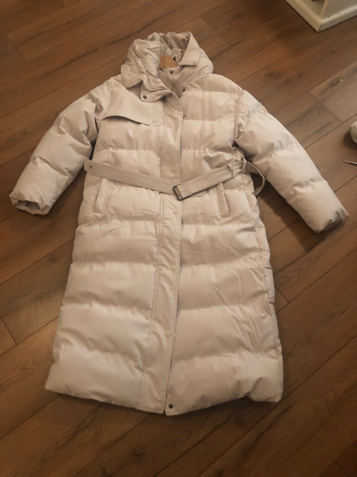 Lange gewatteerde jas Copperrose XL Maat 44 ongeveer, Ophalen of Verzenden, Zo goed als nieuw, Maat 42/44 (L), Beige
