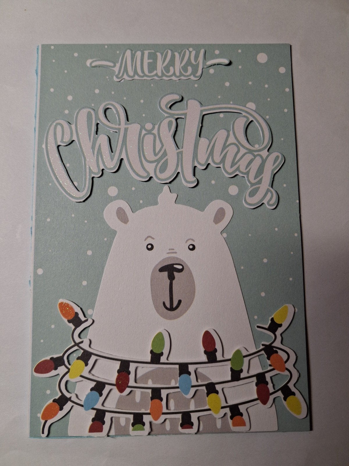 kerst kaart ijsbeer met lampjes, Ophalen of Verzenden, Nieuw, Kerst