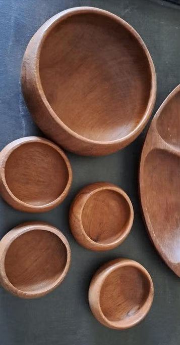 Houten hapjesschaal en schaaltjes.Samen één koop. Thailand, Ophalen of Verzenden