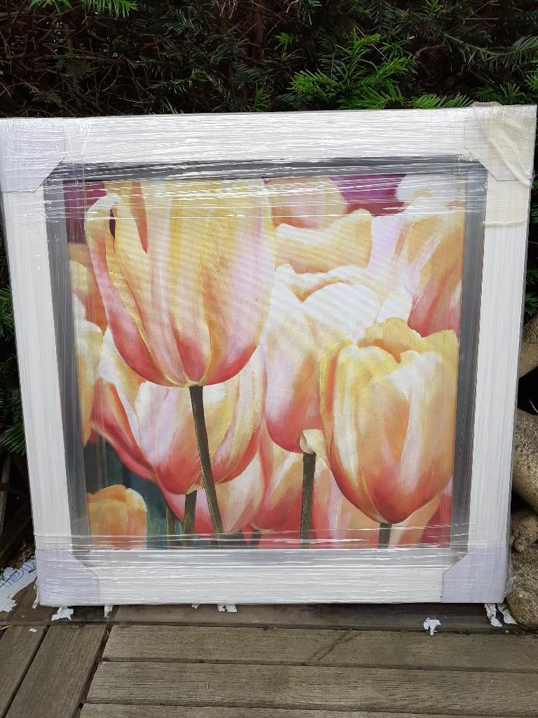 Schilderij Olieverf op Doek, in Sierlijst "Tulpen", Ophalen of Verzenden