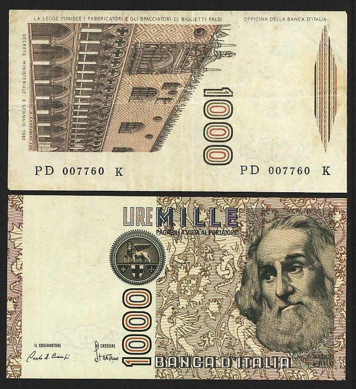 Italie 1982 / 1990, 2 bankbiljetten van 1000 Lire., Verzenden, Italië, Setje