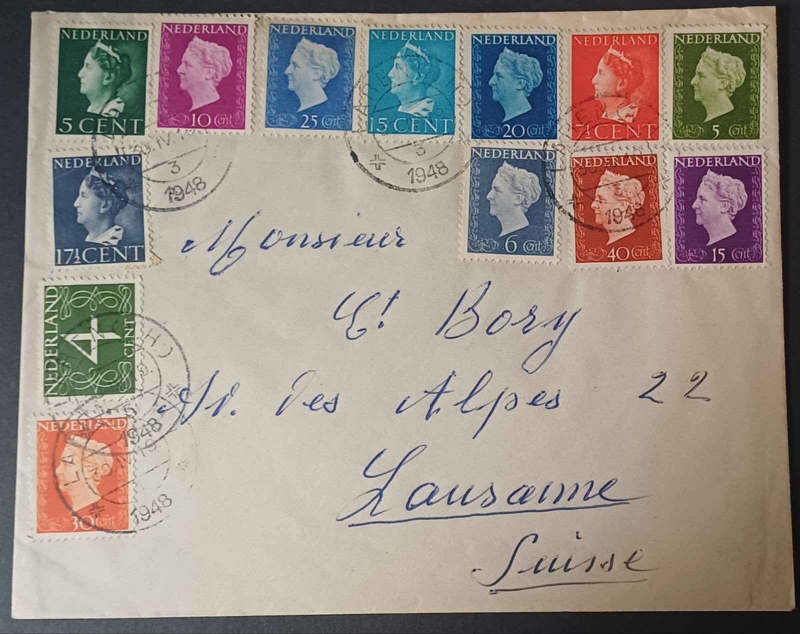 Nederland brief van Laren naar Lausanne 1948, Ophalen of Verzenden, Brief