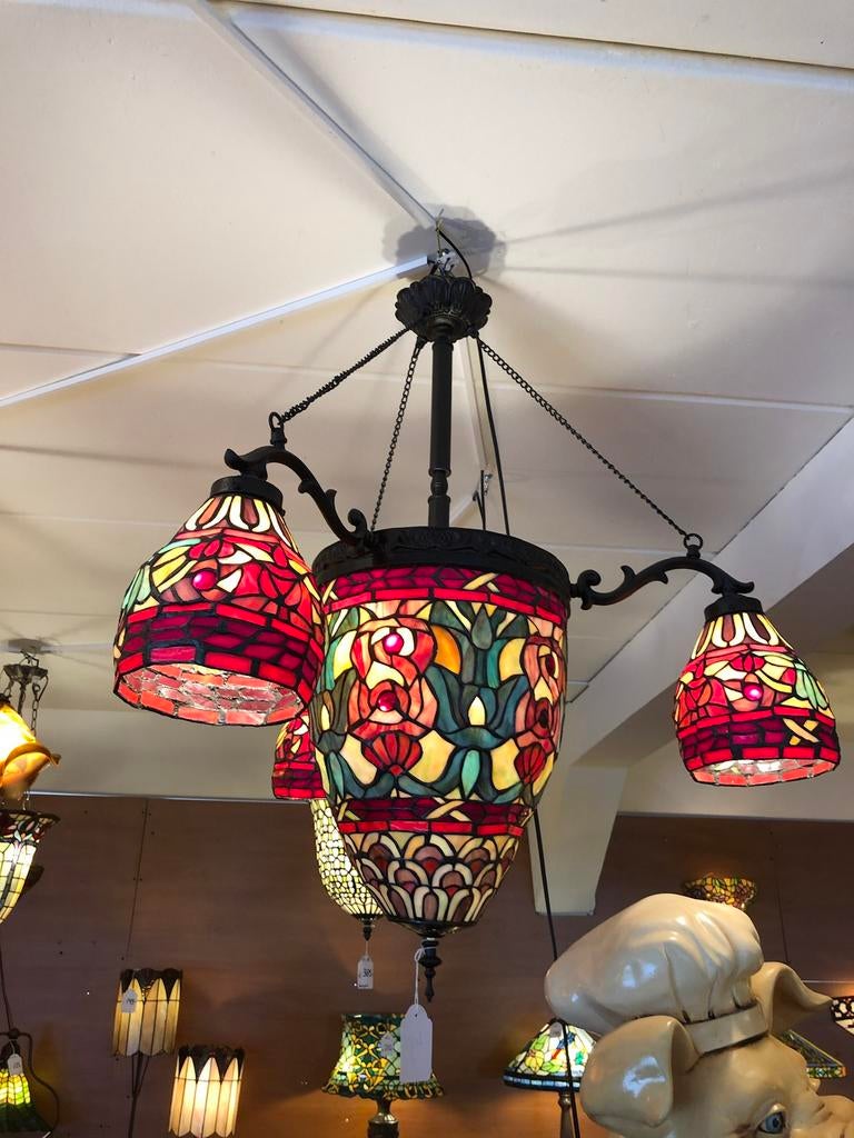 TIFFANY HANGLAMP, TAFEL, WAND ENZ. Handwerk glas -lood/koper, Ophalen, ANTIEK, BROCANTE ,TIFFANY, Info@demmerik73.nl, Nieuw
