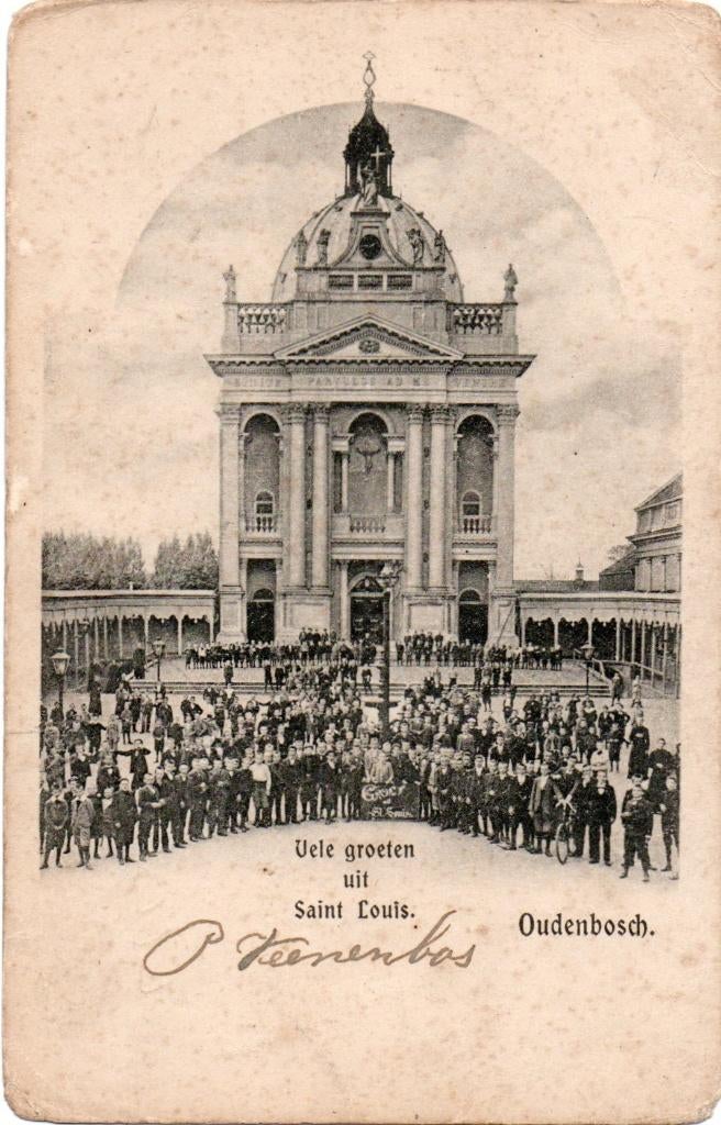 Oudenbosch, Zicht op Kerk met veel mensen. 4441, Verzenden, Voor 1920, Gelopen, Noord-Brabant