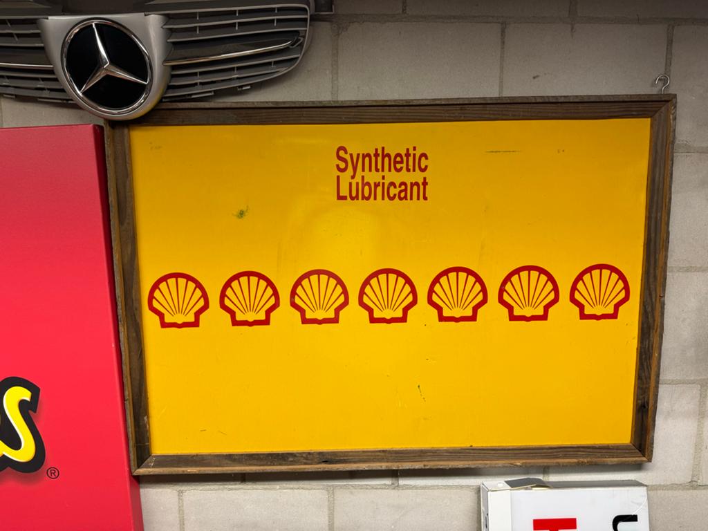 Vintage Shell Reclamebord - Synthetic Lubricant, Verzamelen, Ophalen, Reclamebord, Gebruikt, .