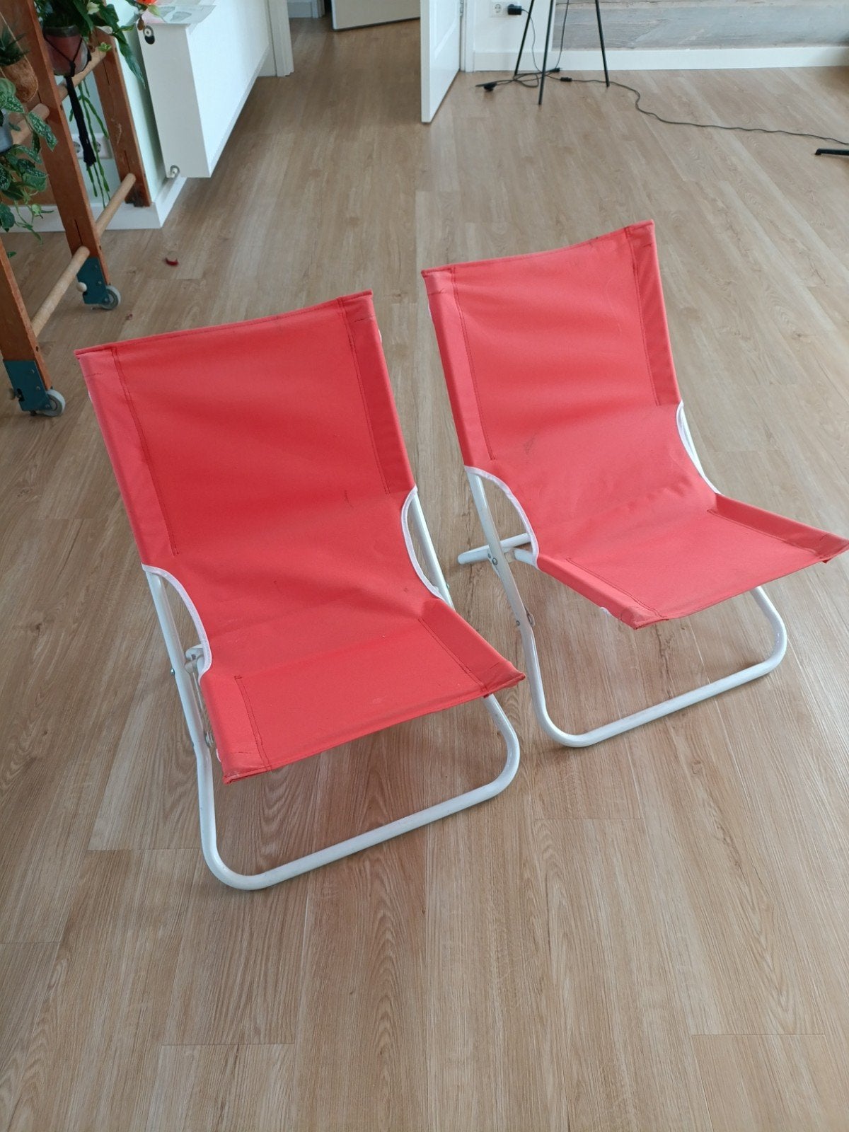 2x lage opvouwbare Campingstoelen - Oranje, Ophalen, Gebruikt, Campingstoel