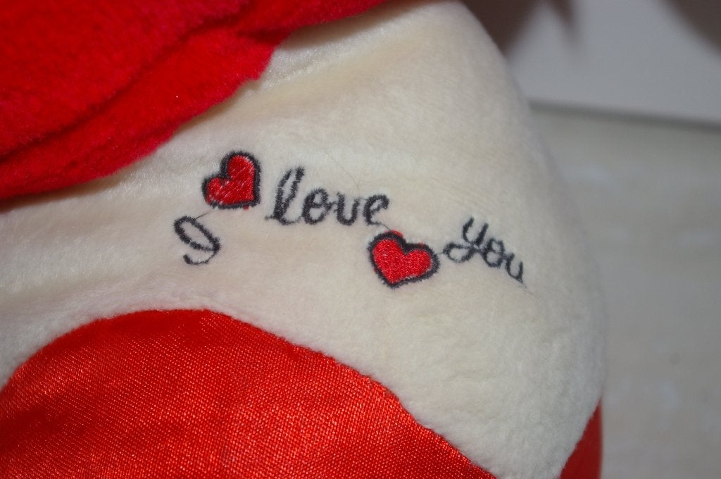 Pluche hart met muis en tekst., Kinderen en Baby's, Speelgoed | Knuffels en Pluche, Ophalen of Verzenden, Zo goed als nieuw, Rood