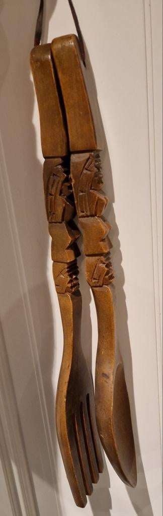 Decoratieve Houten Lepel en Vork Set - Handgesneden, Ophalen