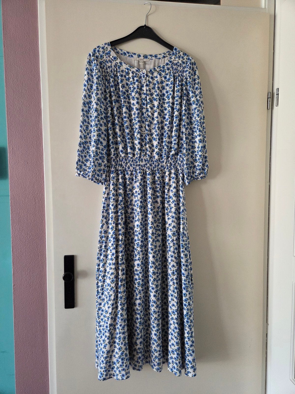 Zomerjurk Esprit blauwe bloementjes maat 44, Kleding | Dames, Jumpsuits, Blauw, Maat 42/44 (L), Ophalen of Verzenden, Zo goed als nieuw