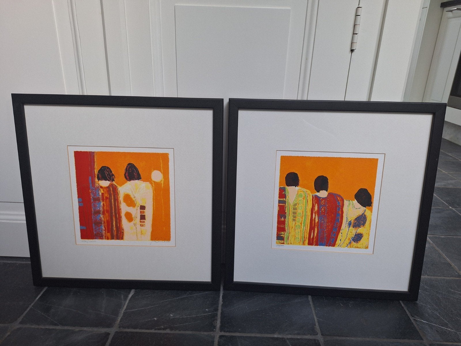 2 Zeefdrukken van Marjolijn Van Ginkel - in Felle kleuren, Gelimiteerde oplage, Ophalen of Verzenden, Abstract, Zeefdruk