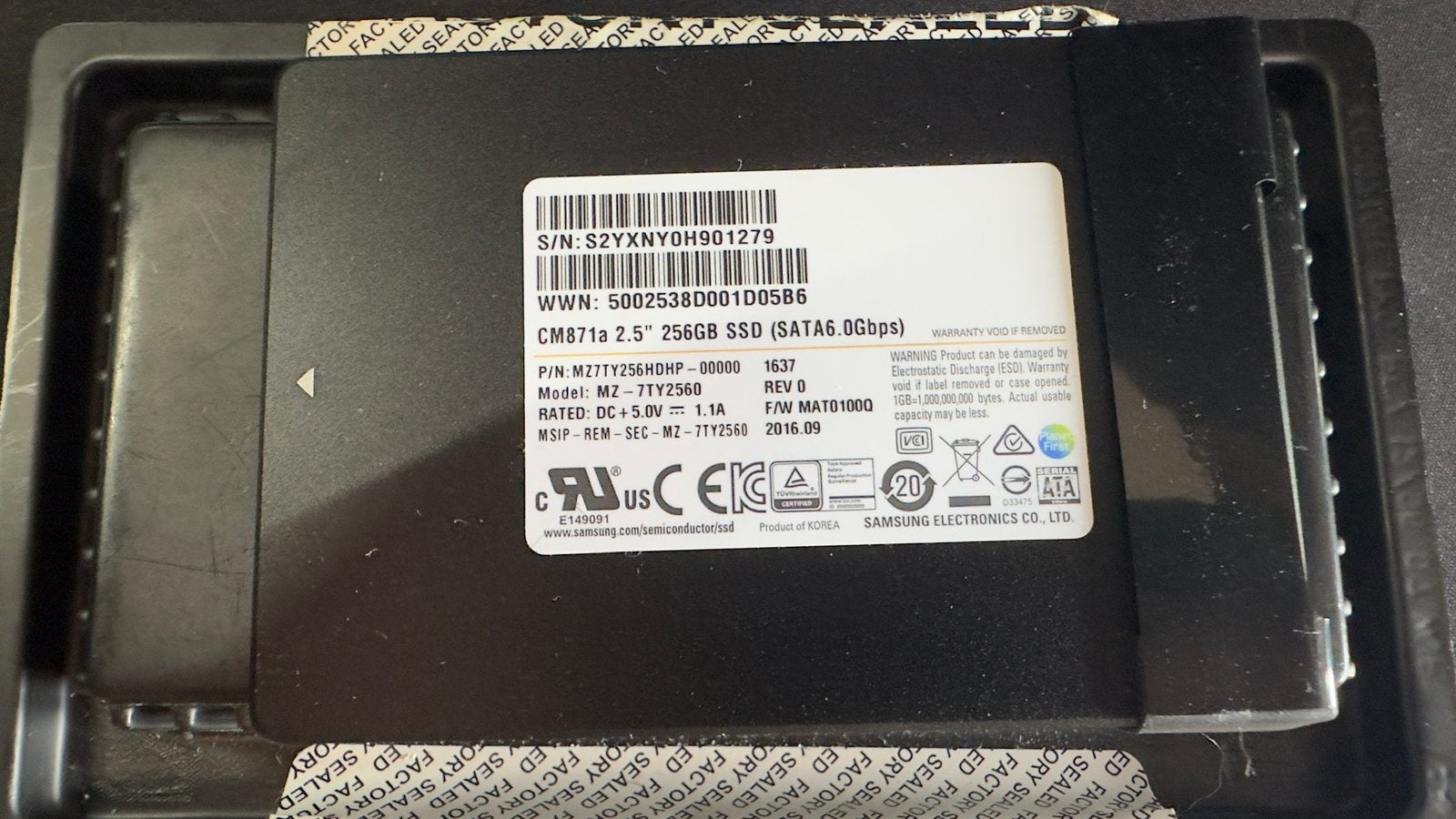 Samsung PM871 256GB 2.5 inch SATA SSD, Computers en Software, Harde schijven, Gebruikt, Ophalen of Verzenden, Laptop, 256gb