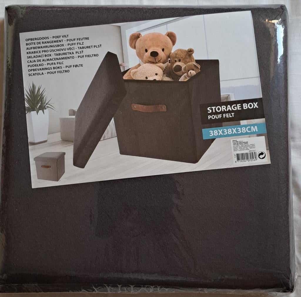 Opbergbox / Poef Vilt 38x38x38cm - Donkergrijs, Ophalen, Nieuw, Grijs, Textiel