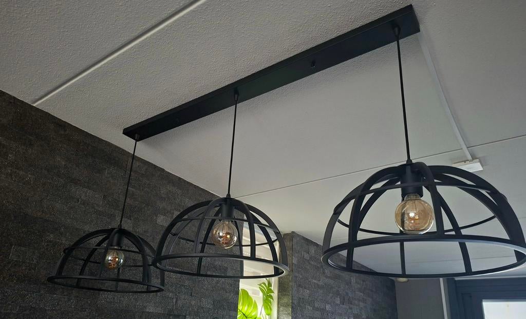 Zwarte industriële hanglampen set - 2 stuks, Ophalen, Industrieel, Modern, Zo goed als nieuw, Metaal