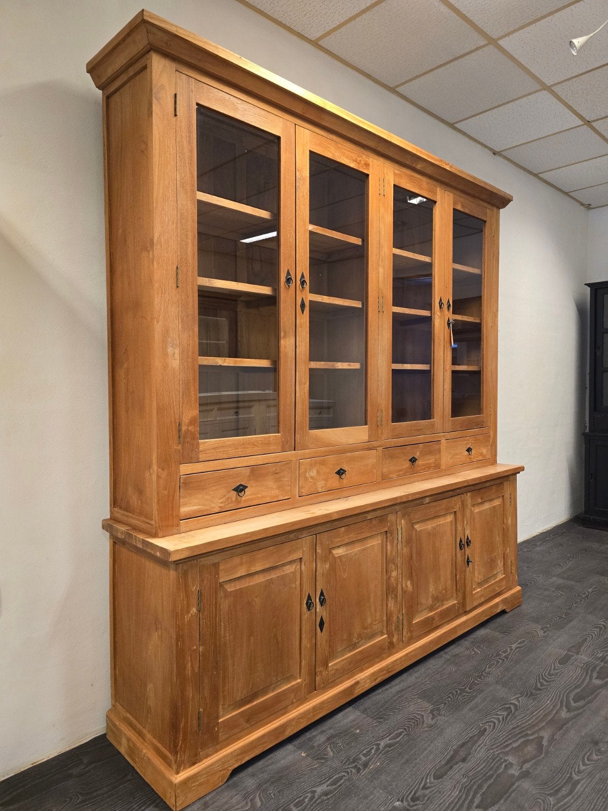 Grote teakhouten buffetkast | vitrinekast | boekenkast, Gebruikt, Met deur(en), 200 cm of meer, Ophalen of Verzenden