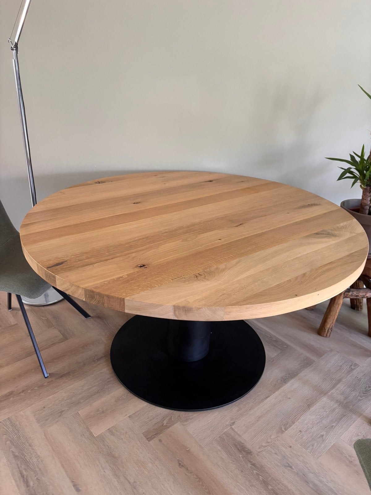 Ronde Eiken tafel, Huis en Inrichting, Tafels | Eettafels, Ophalen, Zo goed als nieuw, Rond, 100 tot 150 cm