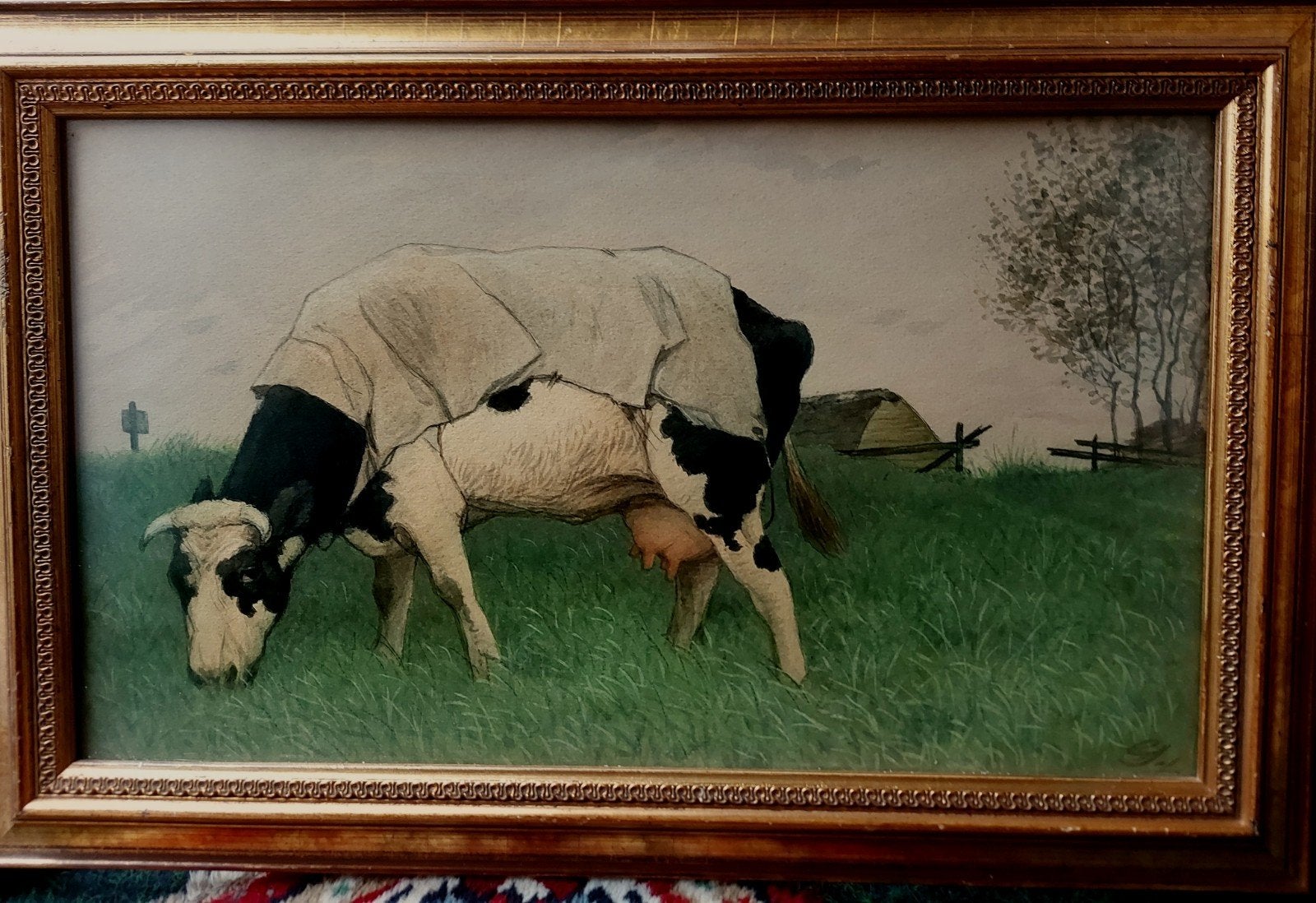Prachtig schilderij: Koe in de weide, Doek, Realistisch, Dieren, Ophalen of Verzenden