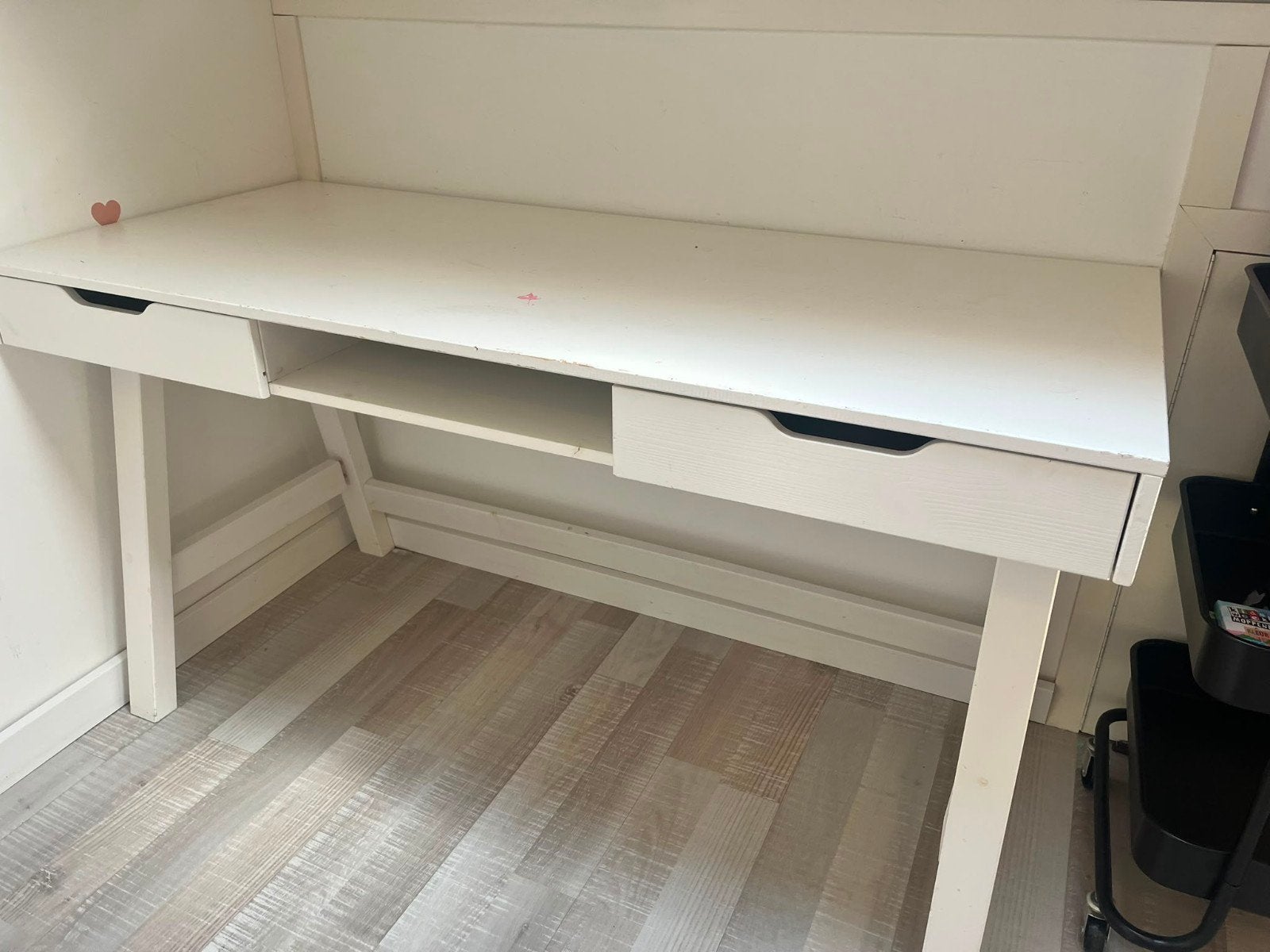 Wit houten kinderbureau met 2 laden – landelijk model, Ophalen, Met lades, Gebruikt, Hout