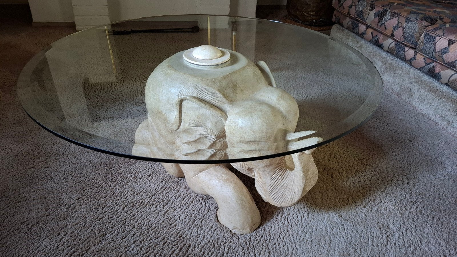 Vintage Hollywood Regency Olifant Salontafel – Massief, Ophalen, Rond, 50 tot 100 cm, Zo goed als nieuw