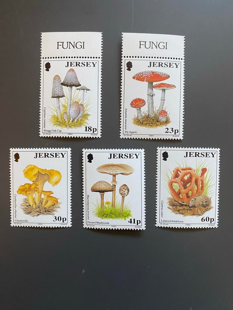 5 postzegels Jersey 1994 - Thema Paddenstoelen (postfris), Ophalen of Verzenden, Postfris, Dier of Natuur