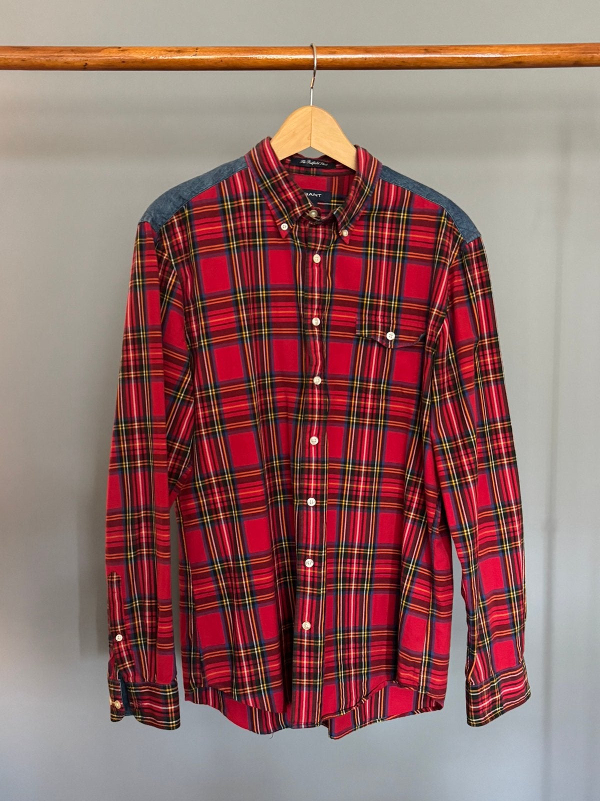 Gant overhemd rood blokjes maat xl, Ophalen of Verzenden, Zo goed als nieuw, Rood, Halswijdte 43/44 (XL)