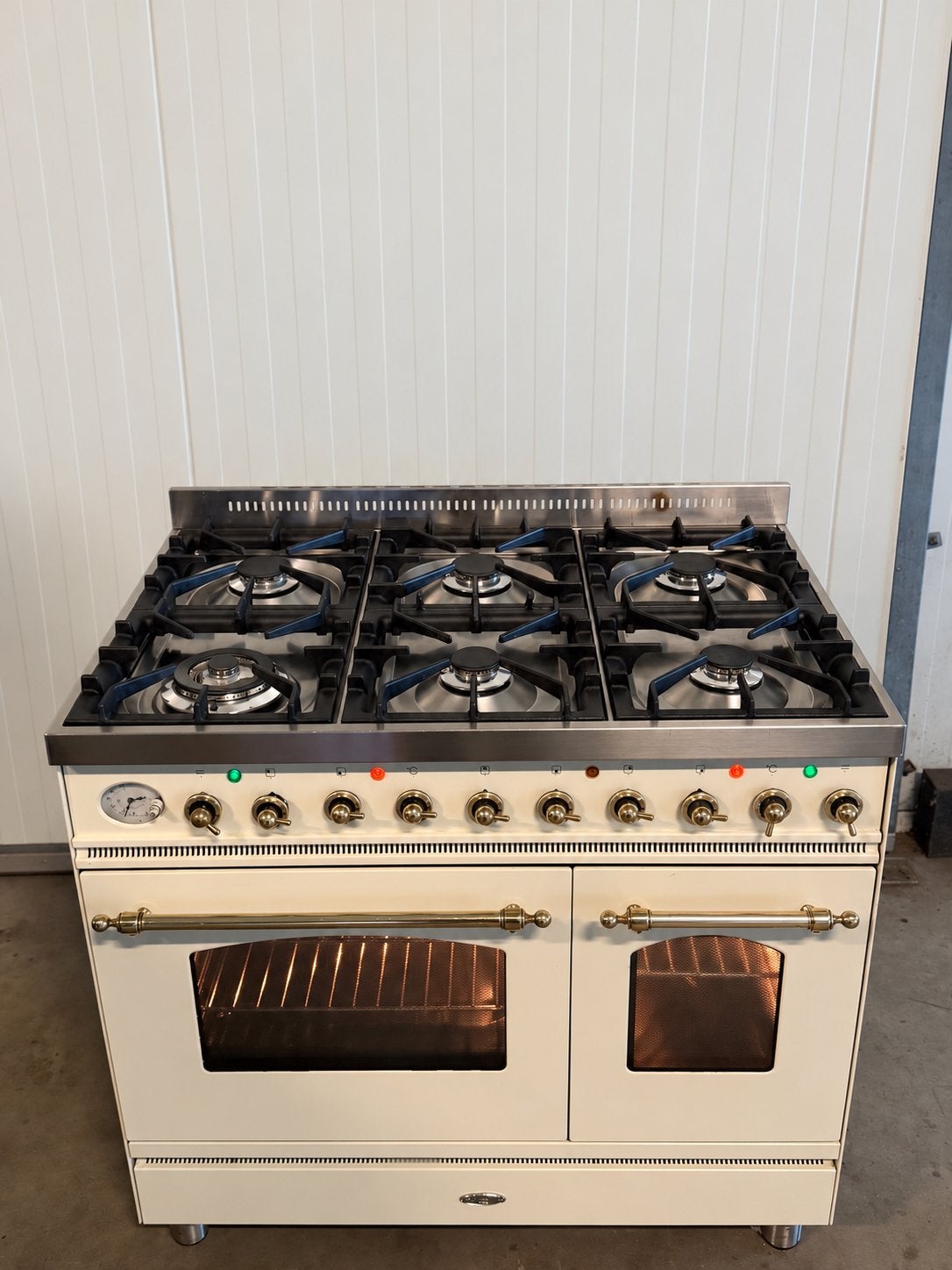 Luxe Boretti fornuis crème met 6 gaspitten - 90 cm, 60 cm of meer, Ophalen of Verzenden, Zo goed als nieuw, Gas