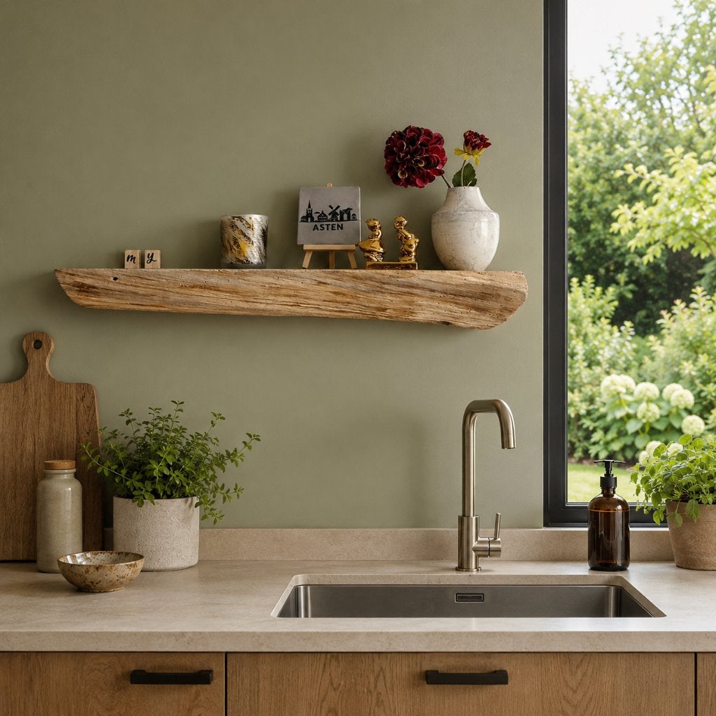 Zwevende eiken boomstam wandplank + montagepennen 64cm #156B, Houtatelier M.Y., Info@myhoutatelier.nl, Nieuw, Ophalen of Verzenden