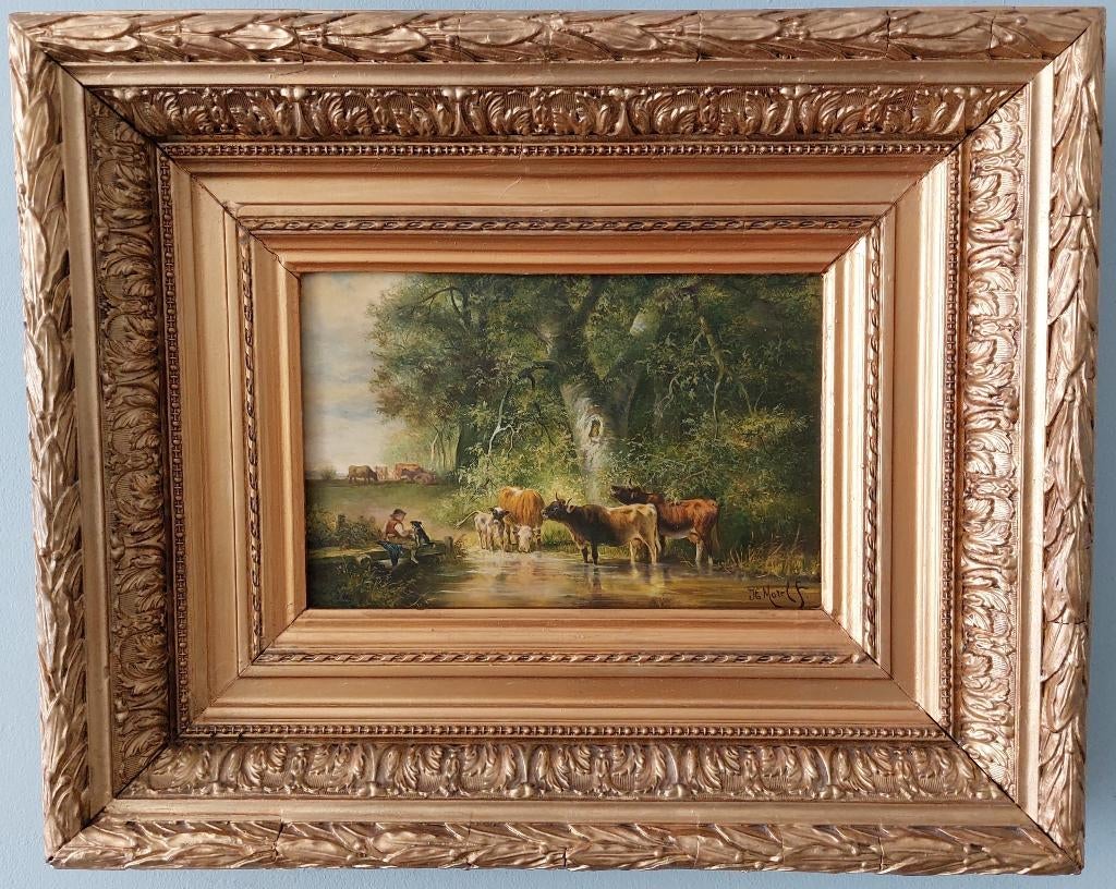 J.E. Morel ll- 1835-1905 ' herder met vee aan bosbeek ', Ophalen of Verzenden