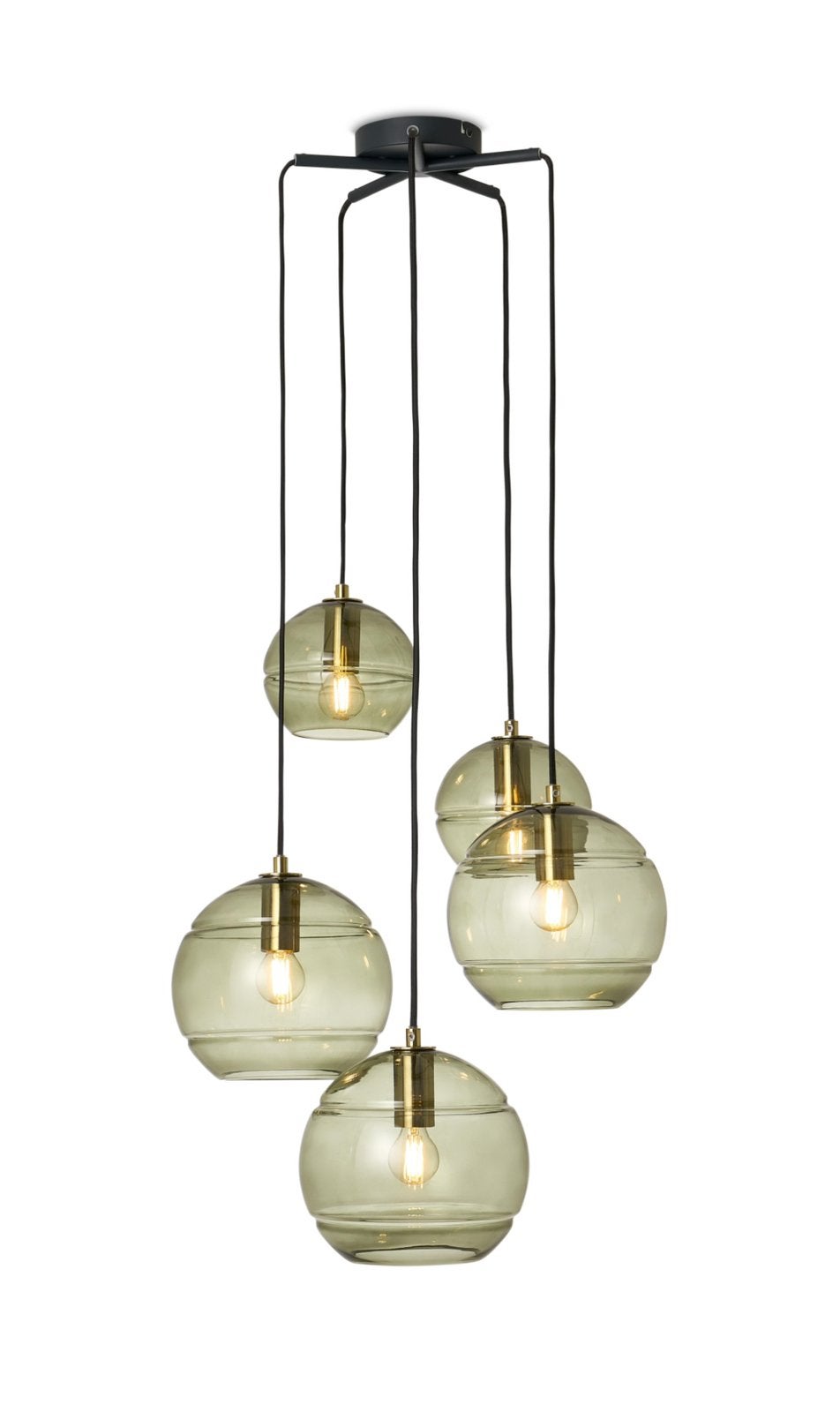 Mika kroonluchter, groen, grijs en messing van MADE, Huis en Inrichting, Lampen | Hanglampen, Ophalen, Gebruikt, E27 (groot), Metaal