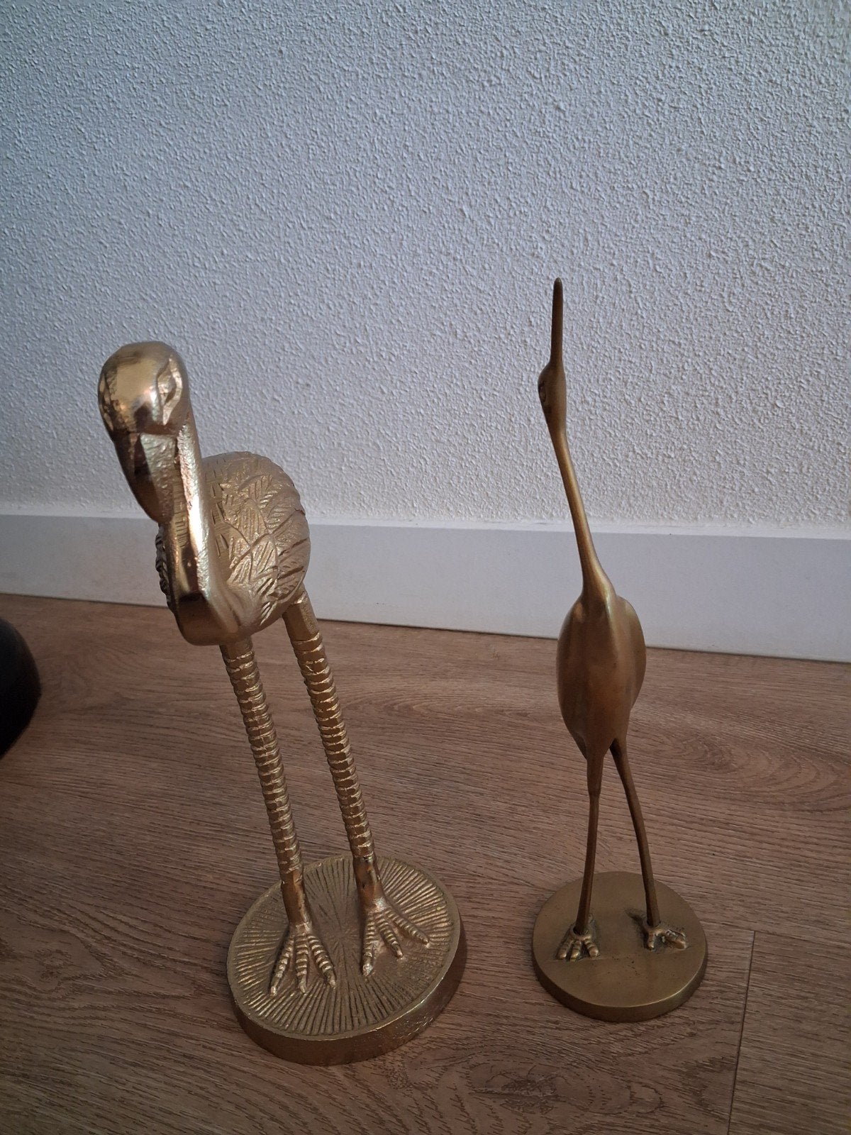 Decoratieve gouden flamingo en kraanvogel beelden, Vintage, Gebruikt, Ophalen of Verzenden, Goud