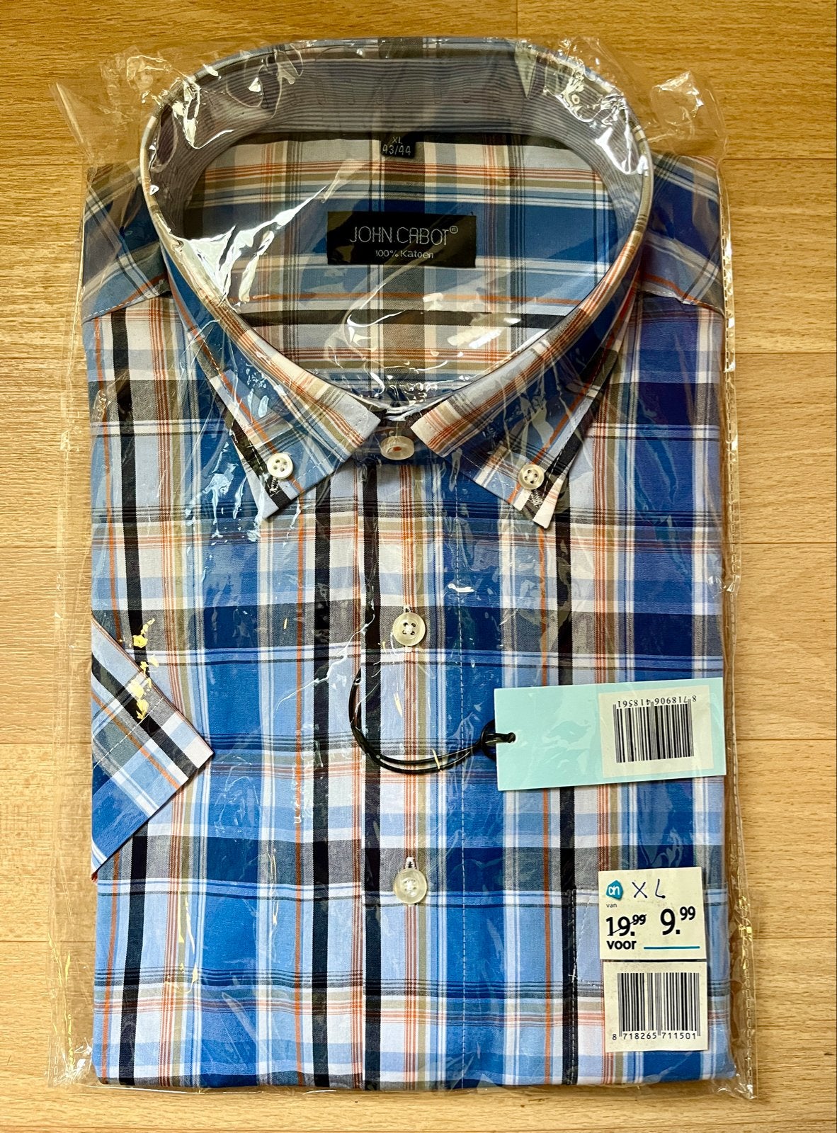 John Cabot Geruit overhemd korte mouw - XL - 43/44 - Nieuw, Ophalen of Verzenden, Nieuw, Meerkleurig, Halswijdte 43/44 (XL)