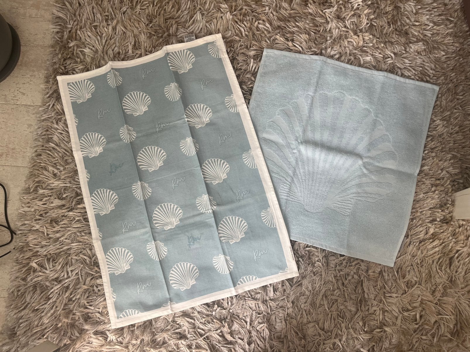 Te koop: Rivièra Maison hand- en theedoekset schelpen, Huis en Inrichting, Keuken | Textiel, Katoen, Blauw, Nieuw, Riviera Maison