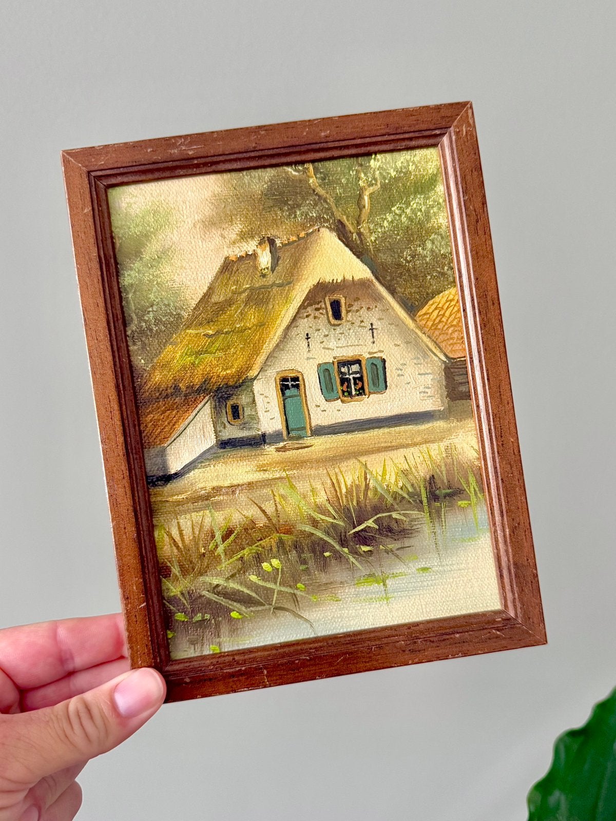 Vintage schilderijtje wanddecoratie huisje aan het water, Ophalen of Verzenden, Stads- / dorpsgezicht