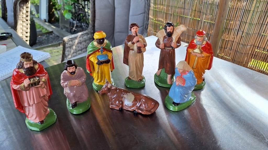 8 Bijzondere antieke aardewerken kerstfiguren, zie foto's, Diversen, Kerst, Ophalen of Verzenden