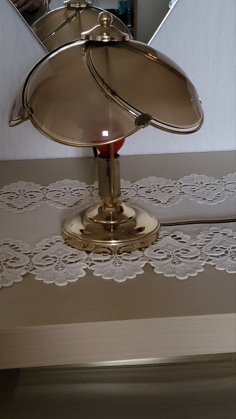 semi klassiek schemerlampje, Goud, E14 (klein), Ophalen of Verzenden, Glas